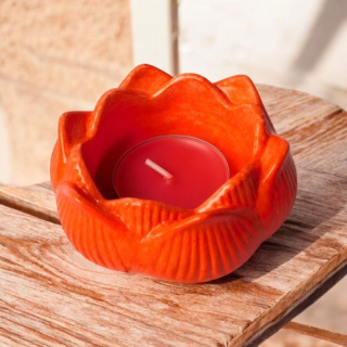 Svícen lotosový květ - oranžový